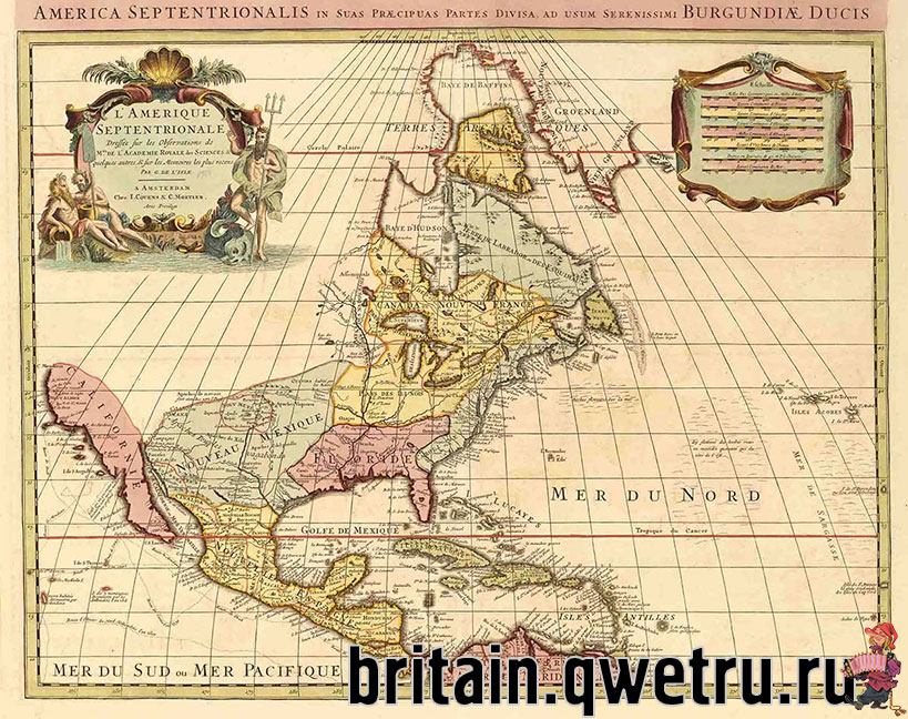 Карта Северной Америки середины XVIII века
